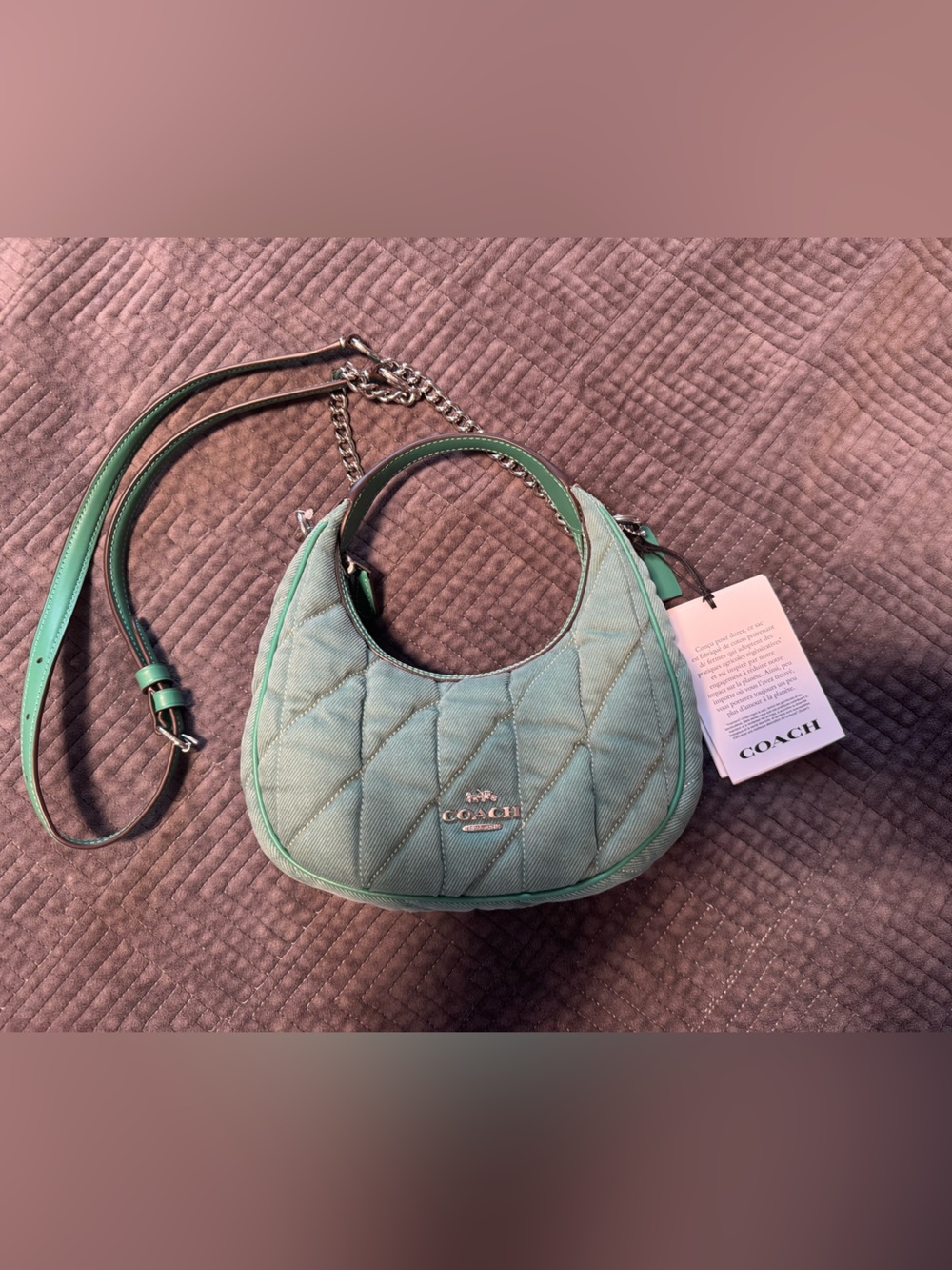 Coach Quilted Crescent Crossbody Bag in Mint Green